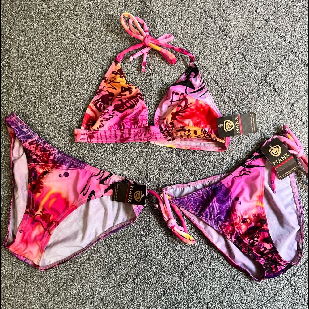 NWT Manx Santa Cruz 3 Piece Womens Bikini Set Asia Pink MEDIUM